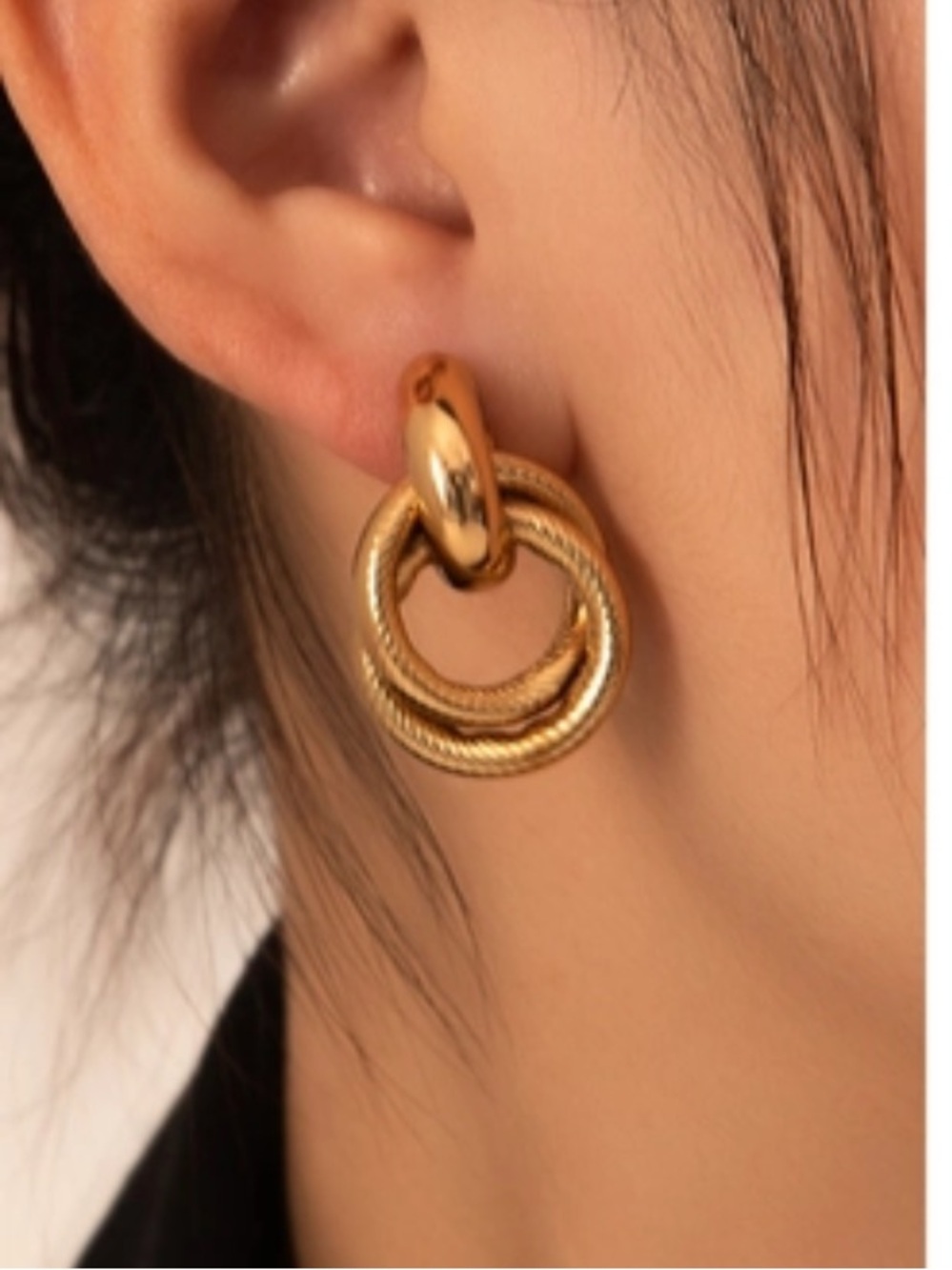 Gold Double-Ring Drop Earrings — Women Jewelry